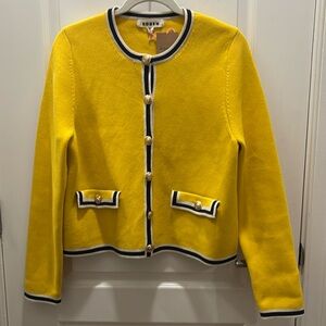 Boden Holly Knitted Jacket Cardigan Yellow Navy Gold Buttons Size 10 NWT